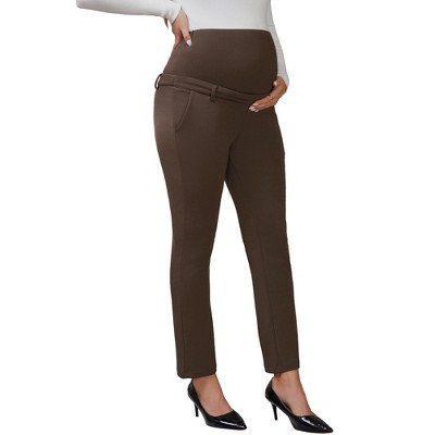 INSPIRE CHIC Women's Maternity Pants for Work Over the Belly High Waisted Office Pregnancy Trousers with Pockets