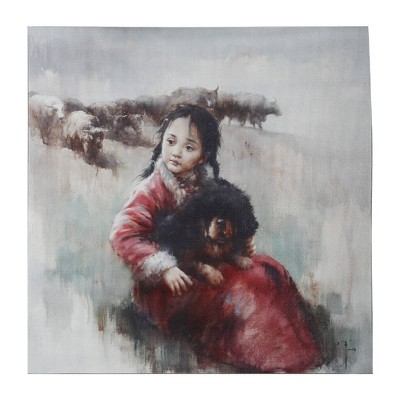 A&B Home: 20"x20" Tibetan Mastiff on Little Girl's Lap Wall Art : Contemporary Style, Framed Digital Art, Wood Composite Frame