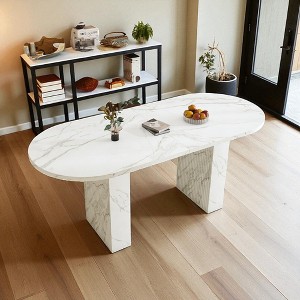 62.9" Oval Dining Table for 6 with White Marble Top, Modern Farmhouse Kitchen Table with Wood Base, Waterproof & Scratch-Resistant Surface - 1 of 4