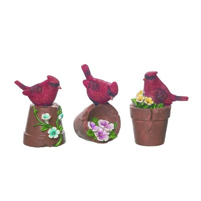Transpac Resin Cardinal Garden Pot Figurine Set of 3 Spring Home Decorations