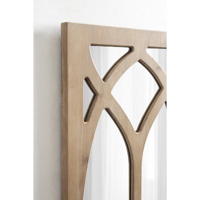 Natural Wood Cathedral-Style Rectangular Wall Mirror