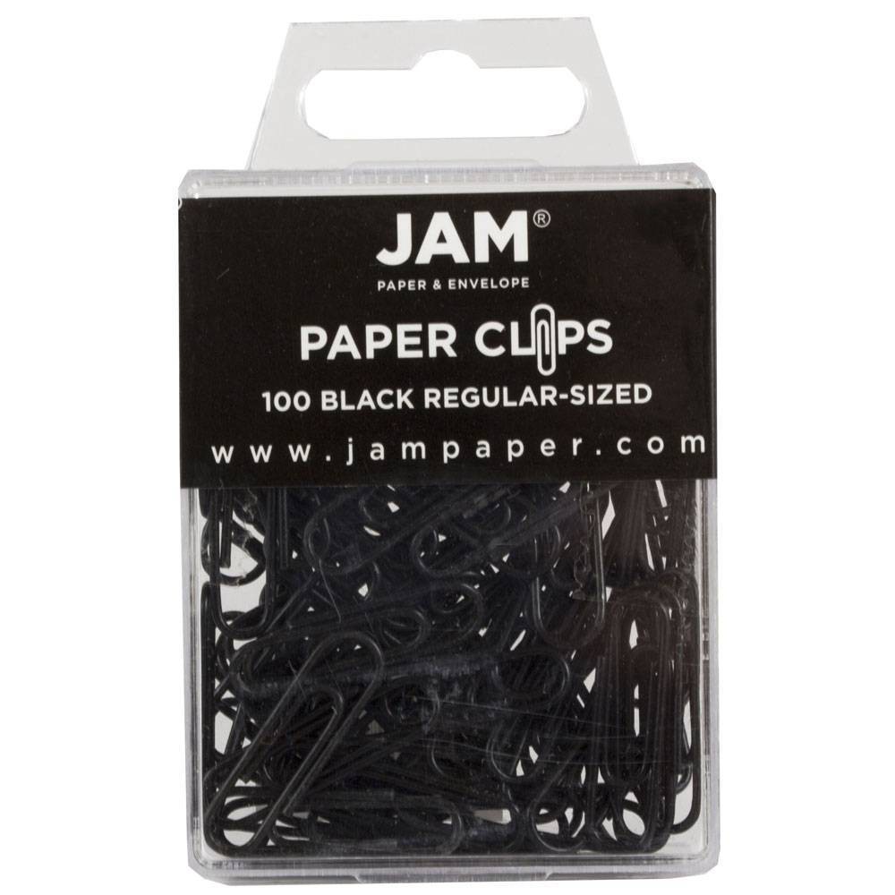 JAM Paper 1" 100pk Colorful Standard Paper Clips - Regular - Black: Plastic Stationery Fasteners, Office Supplies