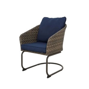 Four Seasons Courtyard Rockland Alloy Steel Frame Spring Recliner Motion Dining Chair Furniture Set with Navy Blue Olefin Cushions, Brown, Set of 2 - 1 of 4