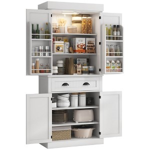 71" Tall Kitchen Pantry Cabinet with LED Motion Sensor Light, Adjustable Shelves, Drawer & 6 Door Shelves for Dining Room, Living Room - 1 of 4