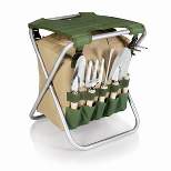 Picnic Time 5pc Garden Tool Set with Tote And Folding Seat - Olive Green