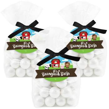 Big Dot of Happiness Farm Animals - Barnyard Baby Shower or Birthday Party Clear Goodie Favor Bags - Treat Bags With Tags - Set of 12