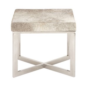 Contemporary Stainless Steel Cowhide Square Stool Silver - Olivia & May - 1 of 4