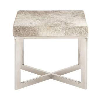 Contemporary Stainless Steel Cowhide Square Stool Silver - Olivia & May