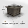 Four Seasons Courtyard 30" Steel Slate Top Wood Burning Fire Pit Square Outdoor Backyard Patio and Deck Fireplace with Safe Screen and Poker, Bronze - 2 of 4