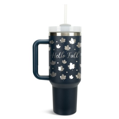 Elanze Designs Hello Fall Maple Leaf Autumn Harvest 40 oz. Stainless Steel, Large Water Bottle Coffee Mug, Spill & Leak Resistant, Thermal Travel