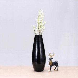 Villacera Handcrafted 22” Tall Black Bamboo Vase | Decorative Tear Drop Floor Vase for Silk Plants, Flowers, Filler Decor | Sustainable Bamboo - 1 of 4