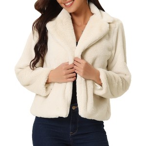 Seta T Women's Fashion Long Sleeve Faux Fur Fluffy Notch Lapel Cropped Jacket - 1 of 4