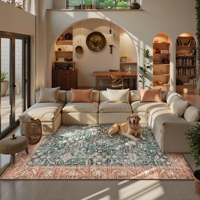 Lahome Oriental 8'2"x10' Area Rugs Ultra-Thin Soft Orange Rugs for Living Room Washable Non-Shed Print  Indoor Carpet for Bedroom Playroom Nursery