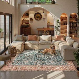 Lahome Oriental 8'2"x10' Area Rugs Ultra-Thin Soft Orange Rugs for Living Room Washable Non-Shed Print  Indoor Carpet for Bedroom Playroom Nursery - 1 of 4