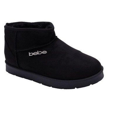 Bebe Women’s Boots - Cozy Women's Shoes, Microsuede Ankle Boots with Faux Fur Lining, Rhinestone Logo