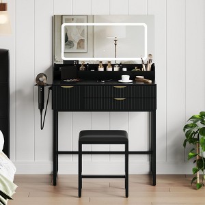 Vanity Desk with Mirror and Lights, Makeup Vanity with Storage Drawers &  Stool, Small Dressing Table Vanity Set for Girls Women Bedroom,Black :  Target