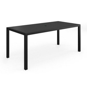 Martha Stewart Lily Pond 72" Indoor-Outdoor Patio Table with Slatted Top and Steel Frame in Black - 1 of 4