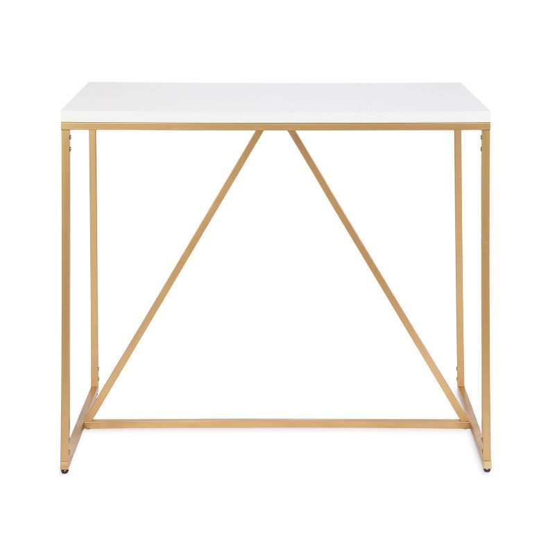 Kate and Laurel Truss Rectangle MDF Pub Table, 42x24x36, White and Gold, 5 of 9