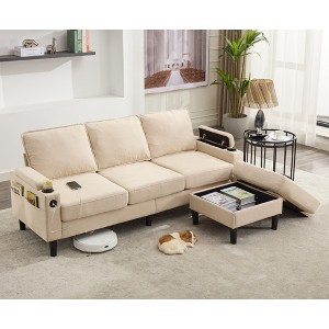 Upholstered L-Shaped Sectional Sofa with Storage Ottoman, Built-in USB Charging Port, Dual Cup Holders, Armrest Storage Compartments - 1 of 4