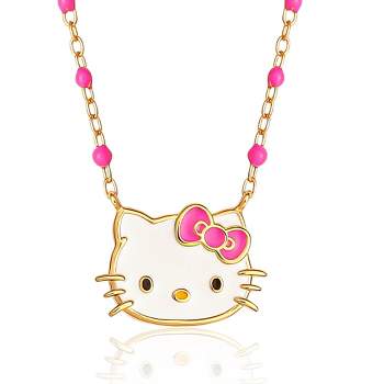 Sanrio Hello Kitty Sterling Silver Enamel Station Chain Necklace - 18'', Authentic Officially Licensed