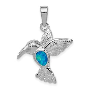 Black Bow Jewelry Sterling Silver and Created Blue Opal Inlay Hummingbird Pendant - 1 of 4