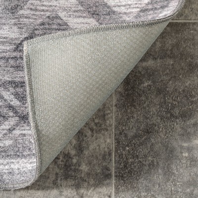 Eco-Friendly Gray Geometric 8' Square Washable Area Rug