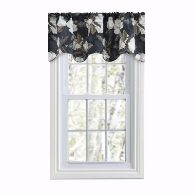 Ellis Curtain Magnolia Lined Scallop 3" Rod Pocket Valances for Windows 50" x 16" Black
