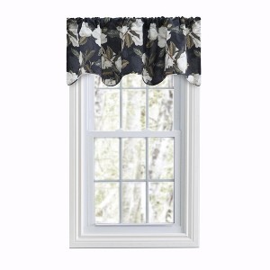 Ellis Curtain Magnolia Lined Scallop 3" Rod Pocket Valances for Windows 50" x 16" Black - 1 of 4