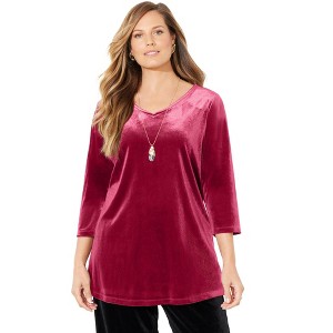 Catherines Women's Plus Size Anywear Velvet V-Neck Tunic - 1 of 4