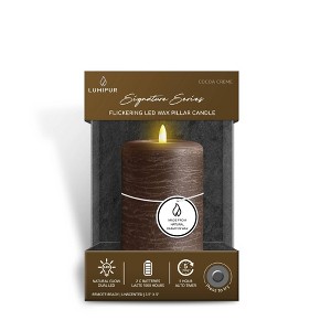LumiPur 3.5"x5" Signature Natural Glow Flickering Flameless LED Wax Pillar Candle Cocoa Brown - 1 of 4