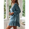 Coolmee Women European And American V Neck Loose Ruffled Long Sleeve Ruffled Hem Button Down Cotton And Linen Mini Dress - 3 of 4