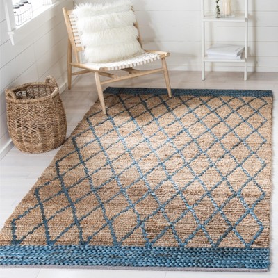 Natural and Navy Geometric Cotton Handmade Rug 4' x 6'