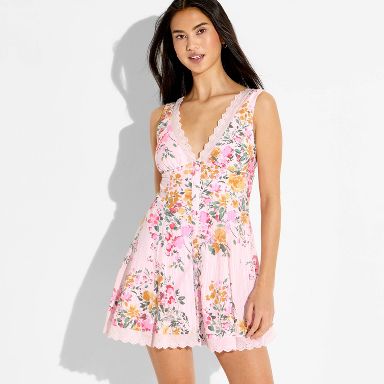 Women's Button-Front Mini Empire Waist Dress - Wild Fable™ Pink Floral XXS