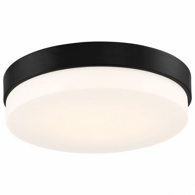 Sleek Matte Black LED Drum Flush Mount with Opal Globe