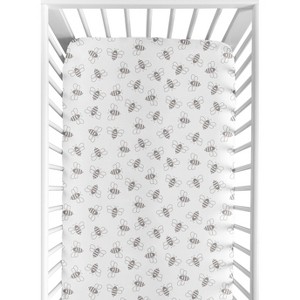 Sweet Jojo Designs Gender Neutral Unisex Baby Fitted Crib Sheet Bees White and Grey - 1 of 4