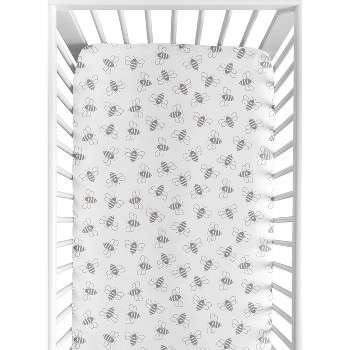 Sweet Jojo Designs Gender Neutral Unisex Baby Fitted Crib Sheet Bees White and Grey