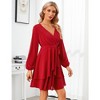 WhizMax Women V-Neck Long Sleeve Ruffle Trim Pleated Mini Dress - 2 of 4