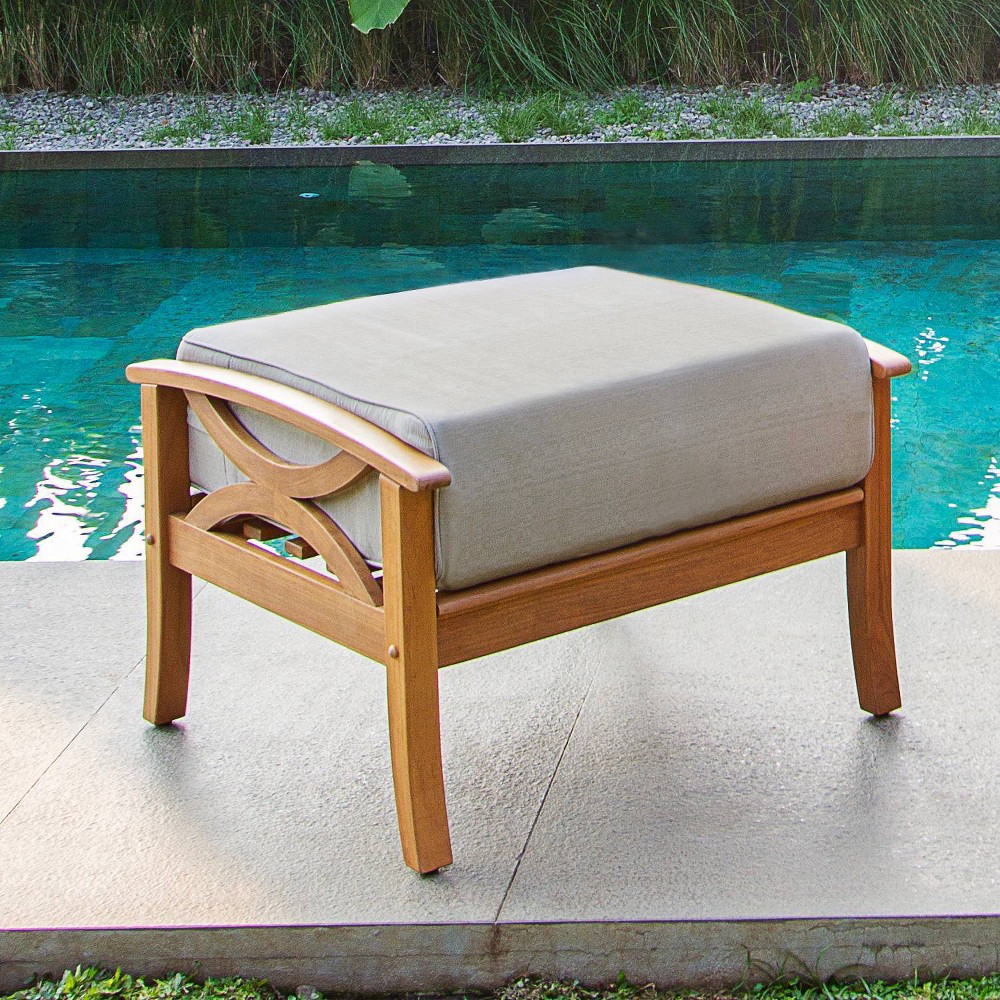 Sonoma Lane Alamo Teak Patio Ottoman with Beige Zippered Cushion