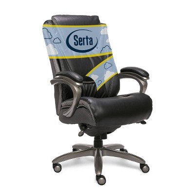 Big & Tall Smart Layers Premium Ultra Executive Chair Bliss Black Bonded Leather - Serta: Ergonomic, 350lb Capacity