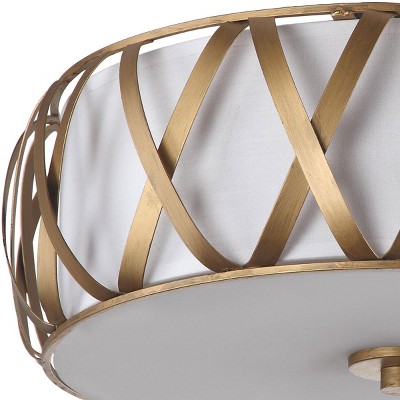 Antique Gold 15'' Modern Steel Drum Flush Mount with White Shade