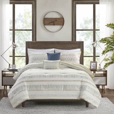 5 Pcs Elegant Boho Seersucker Diamond Printed Reverse Comforter Set,All Season Fluffy Bedding Set,Cozy Home Textile fits Lux Bedroom Decor