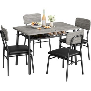 5-Piece Dining Table Set for 4, Wood Kitchen Table with Storage Rack, Upholstered Chairs of 4, Dining Room Set for Small Space, Apartment - 1 of 3