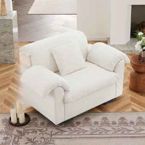 MYINDA Modern Deep Seat Single Sofa, Upholstered Accent Chair With Storage Function for Living Room, BEIGE - 1 of 4