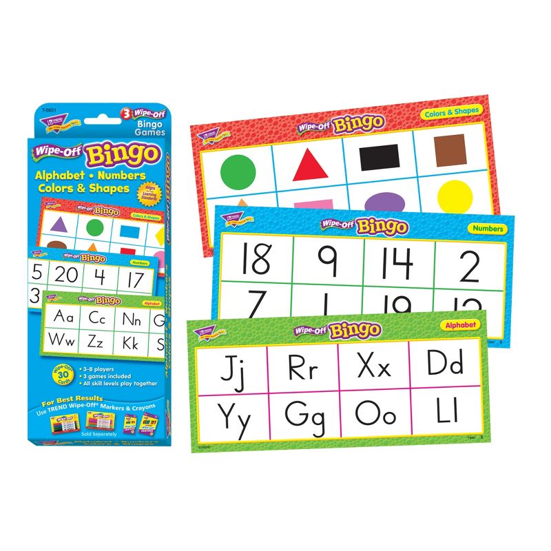 TREND Alphabets, Number, Shapes and Colors Wipe-Off Bingo Cards, 3 Packs, 2 of 7