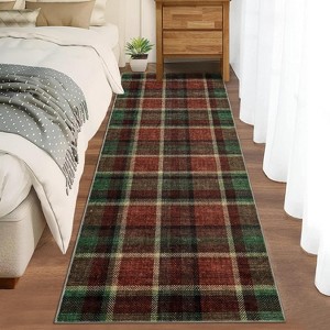 Washable Non-Slip Runner Rug - Plaid Hallway, Kitchen, Entryway Mat - Stain Resistant Farmhouse Carpet - 1 of 4
