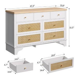 7 Drawer Dresser for Bedroom, 47.3'' Wide Wood Chest of Drawers with Natural Rattan Drawers, Wood Drawer Organizer with Sturdy Base for Living Room - 1 of 4