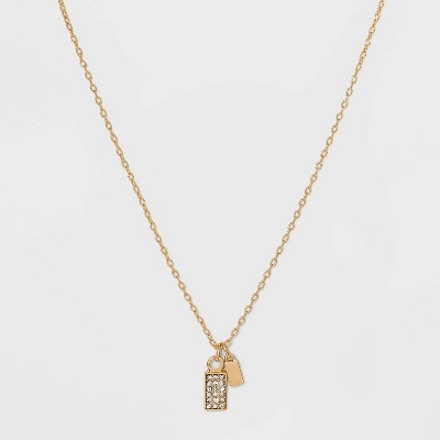 Stone and Square Charm Pendant Necklace - A New Day&#8482; Gold