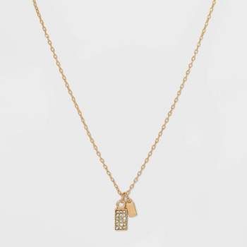 Stone and Square Charm Pendant Necklace - A New Day™ Gold