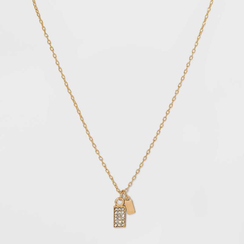 Stone and Square Charm Pendant Necklace - A New Day&#8482; Gold, 1 of 5