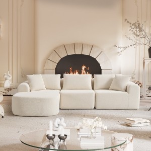 MAYEERTY 104 in Plush Fleece Convertible Sofa, Compressed Zero-Assembly Modular Beige Living Room Sofa - 1 of 4